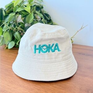 Hoka Cream Bucket Hat with Teal Logo